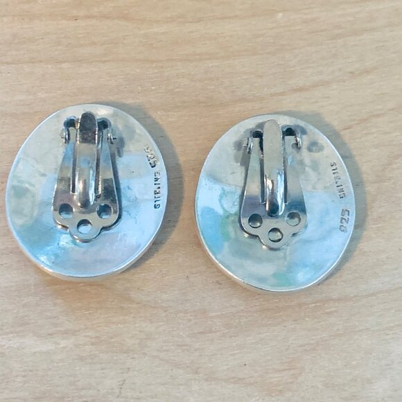 VTG Sterling Silver 925 Oval Clip-On Statement Earrings Ridge Textured Design - Picture 5 of 9
